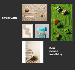 Moodboard of zen, peace, and soothing sand gardens