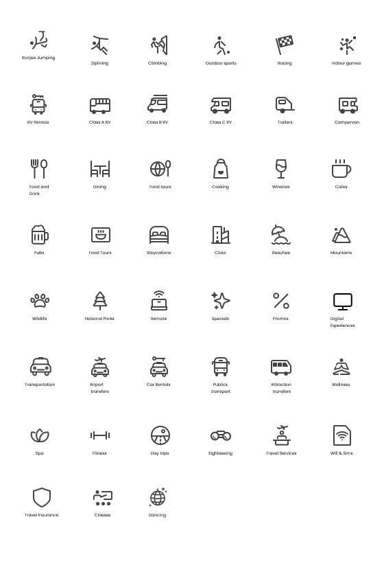 Shipped Headout icons across sports, shows, and family categories