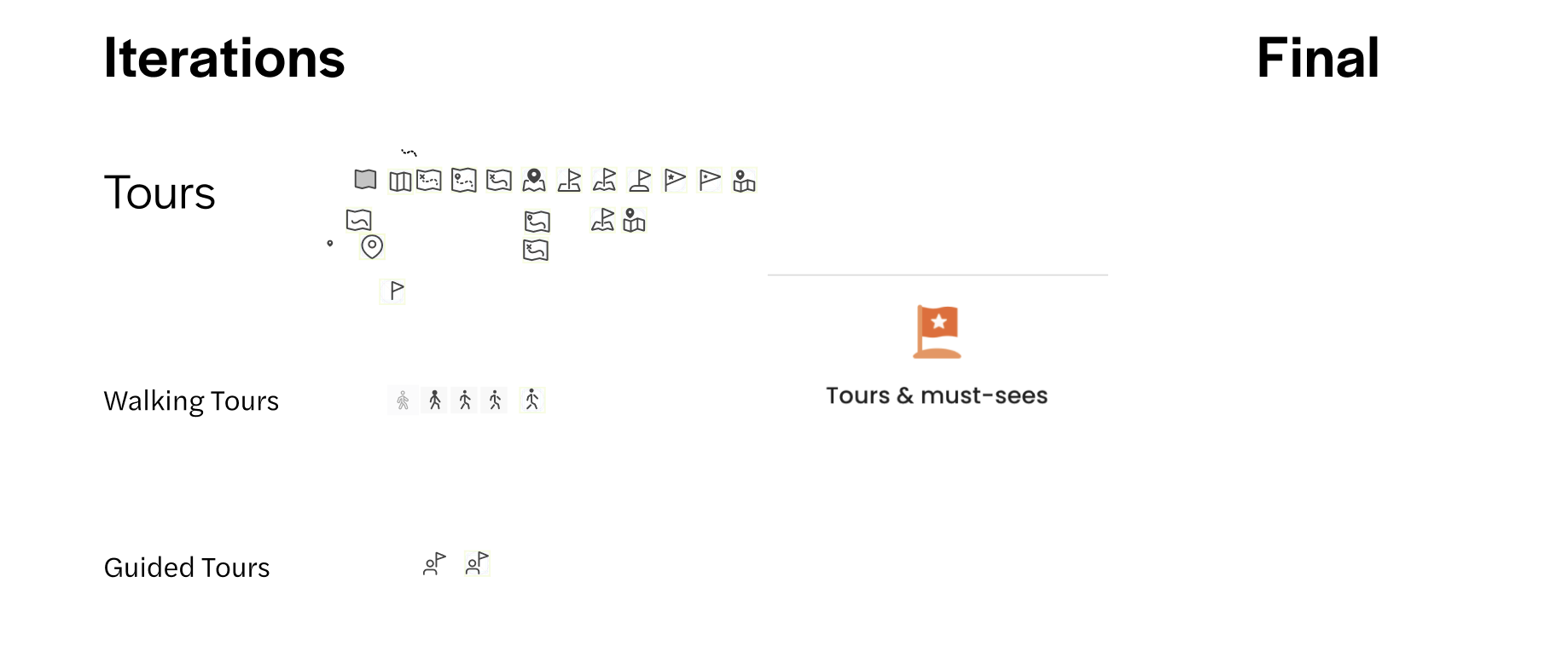 Icon iterations for Entertainment, Musicals, Plays, Opera, and Cinema categories